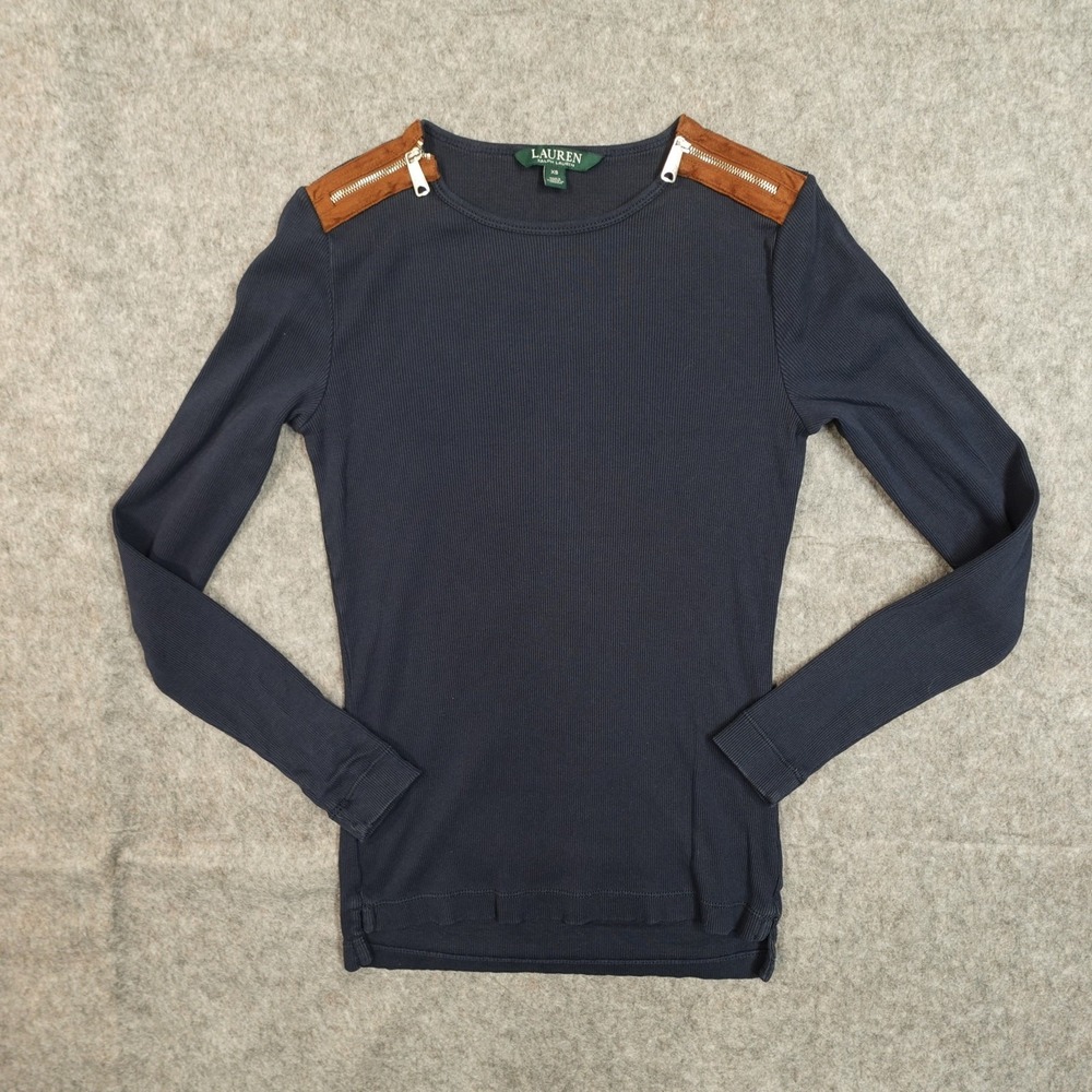Ralph Lauren Top Womens Extra Small Suede Zipper Patch Western Preppy Equestrian